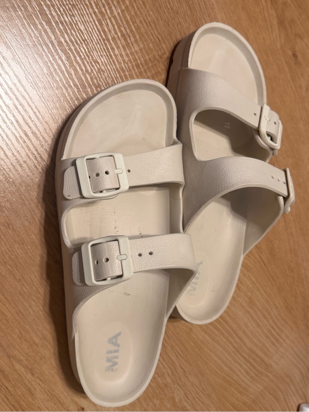 MIA Off-White Double Buckle Slide Sandals